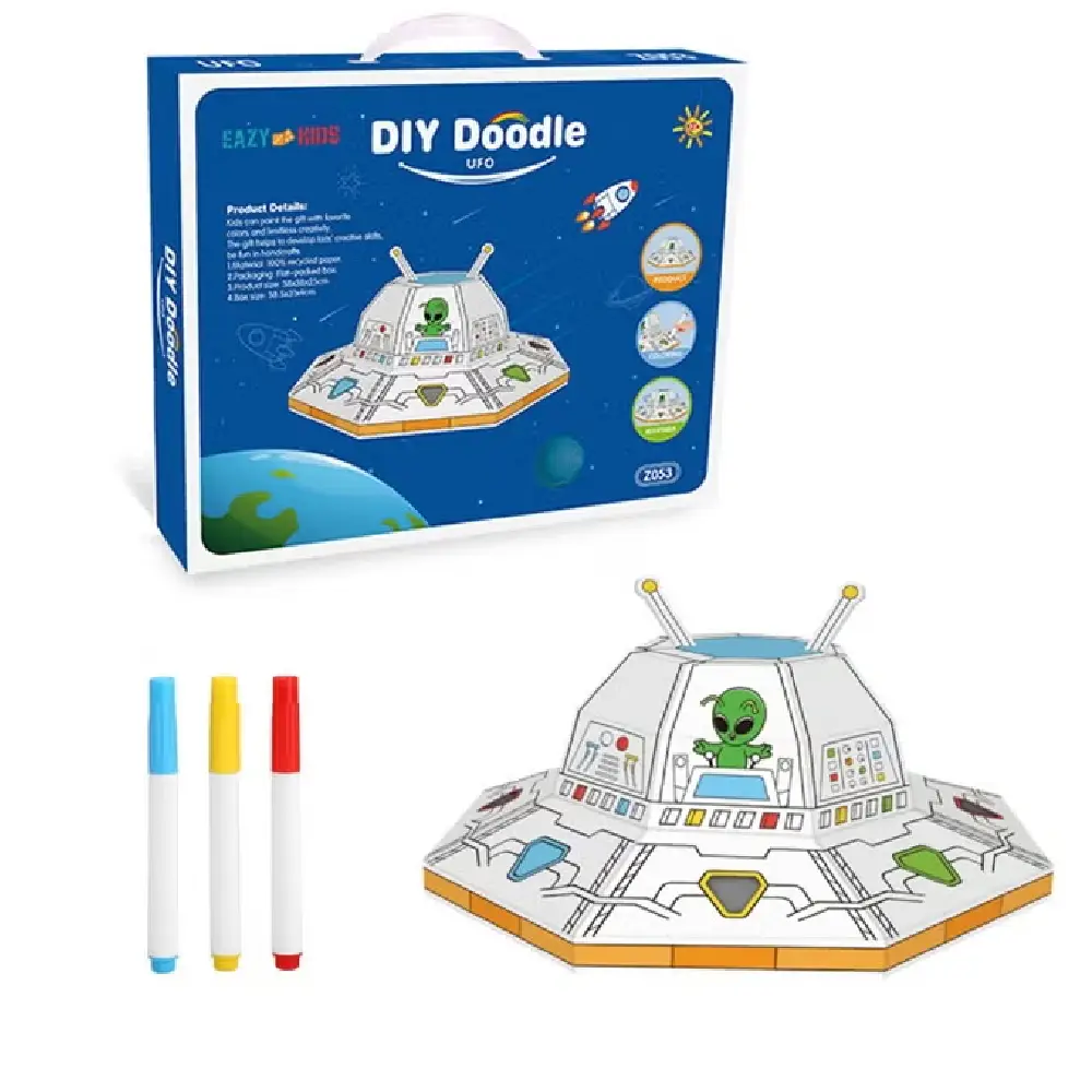 Eazy Kids DIY UFO Craft Kit with 3 Color Pens for Ages 3 Plus - EZ DDC UFO
