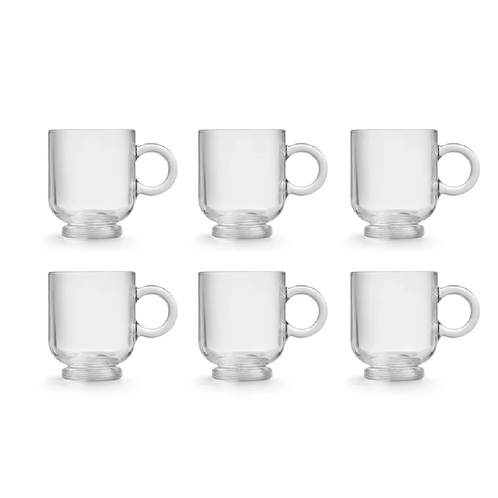 Royal Leerdam Sentido Espresso Cup Set of 6, 80ml Glass Coffee Cups, Clear Espresso & Ristretto Glasses for Home Coffee Bar, Clear - 831085