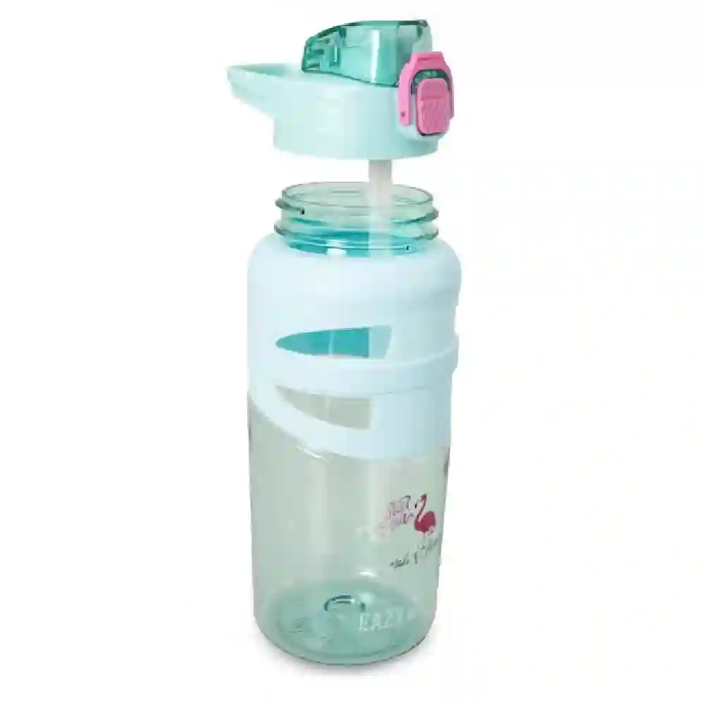 Eazy Kids Flip Top Water Bottle BPA Free Spout And Straw For Kids Flamingo 750ml - EZ_WBPP750_FLMPI - Image 4
