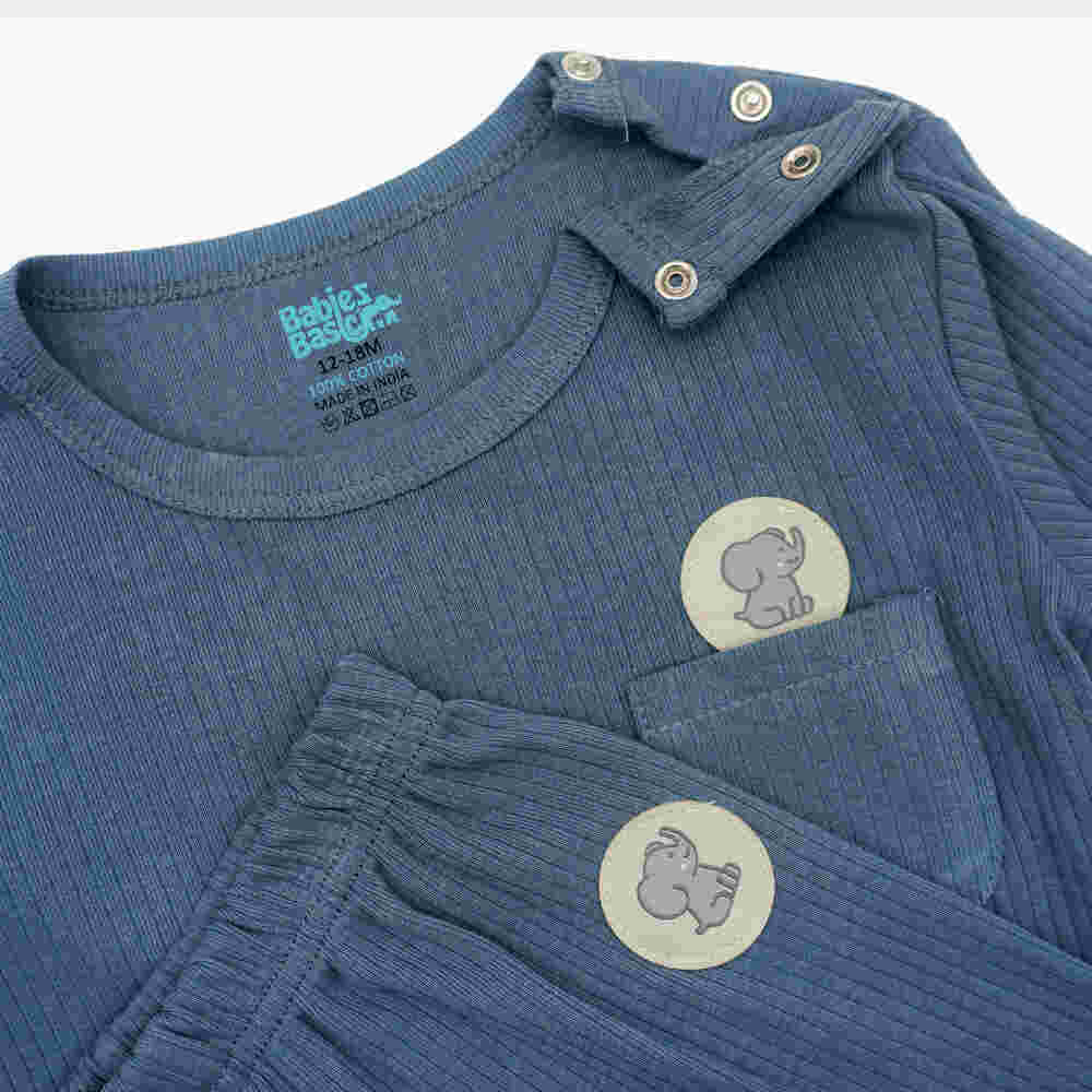 Babies Basic Ribbed Cotton Long Sleeves Top and Bottom 6-12 Months Blue M725-LO-BLU-6-12-2PC - Image 3