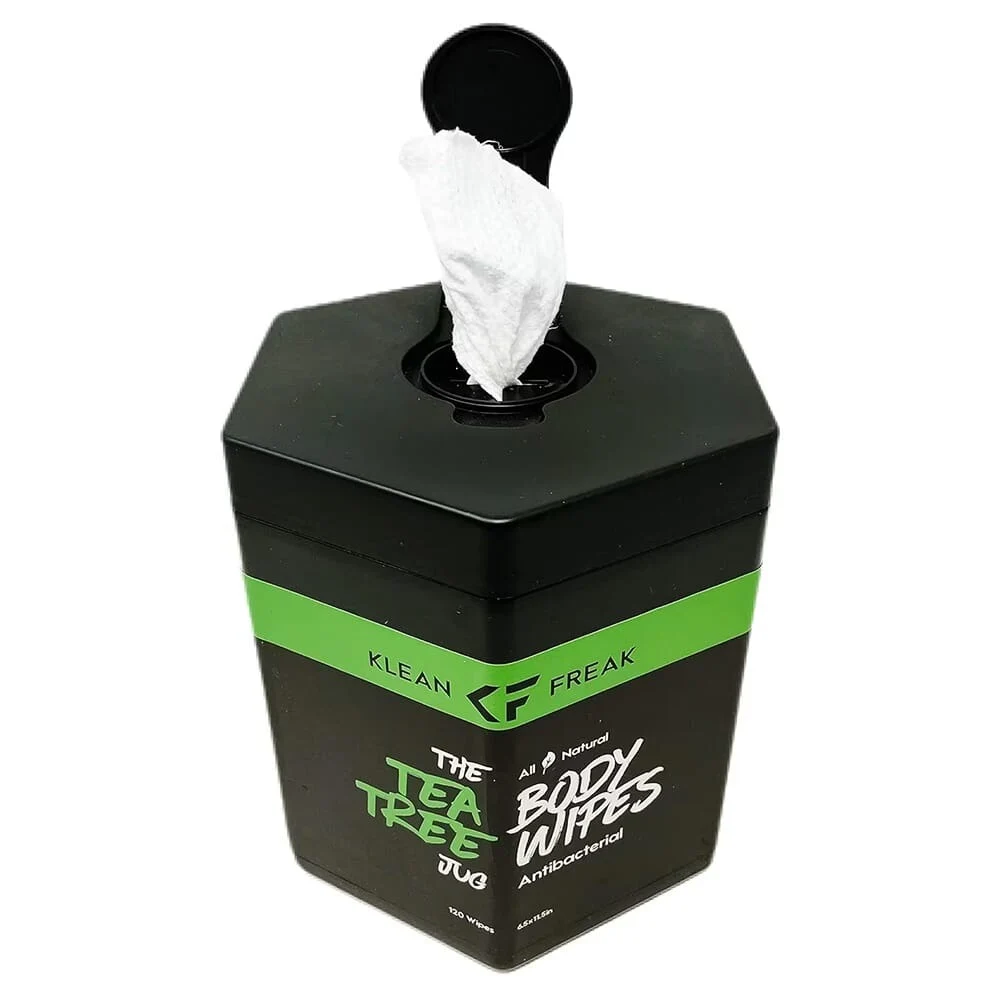 Klean Freak Body Wipes The Jug 120 Wipes, Large Shower Wipe Dispenser for Gym, Camping and Home, Alcohol Free, Tea Tree - TJTT01