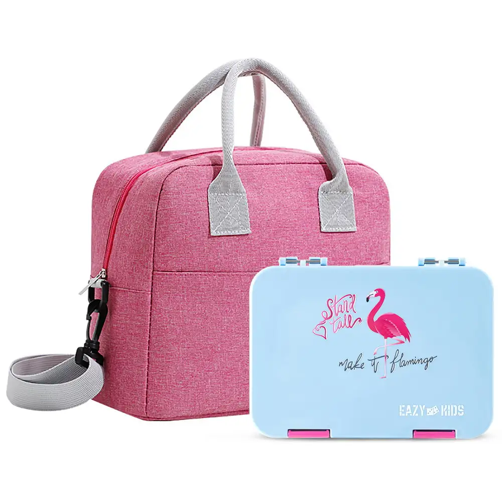 Eazy Kids 4 Compartment Bento Lunch Box W Insulated Lunch Bag Flamingo Aqua - CM_EZLBALBTT_FLMPI