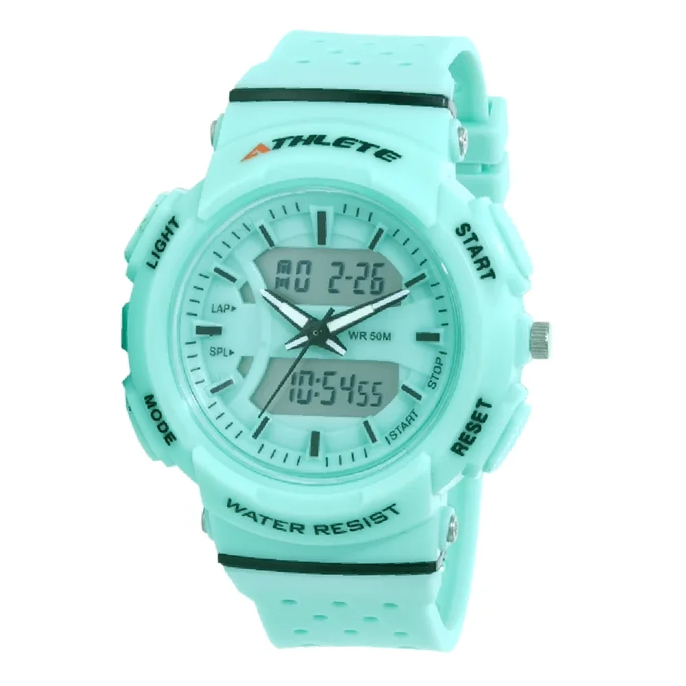 Eliz Athlete Cyan Blue Sports Watch, 43mm Plastic Case, Cyan Blue Dial, Analog-Digital Quartz Movement, 22mm Cyan Blue PU Strap, 3ATM, Unisex Watch, 2 Years Warranty - ES8834L8III