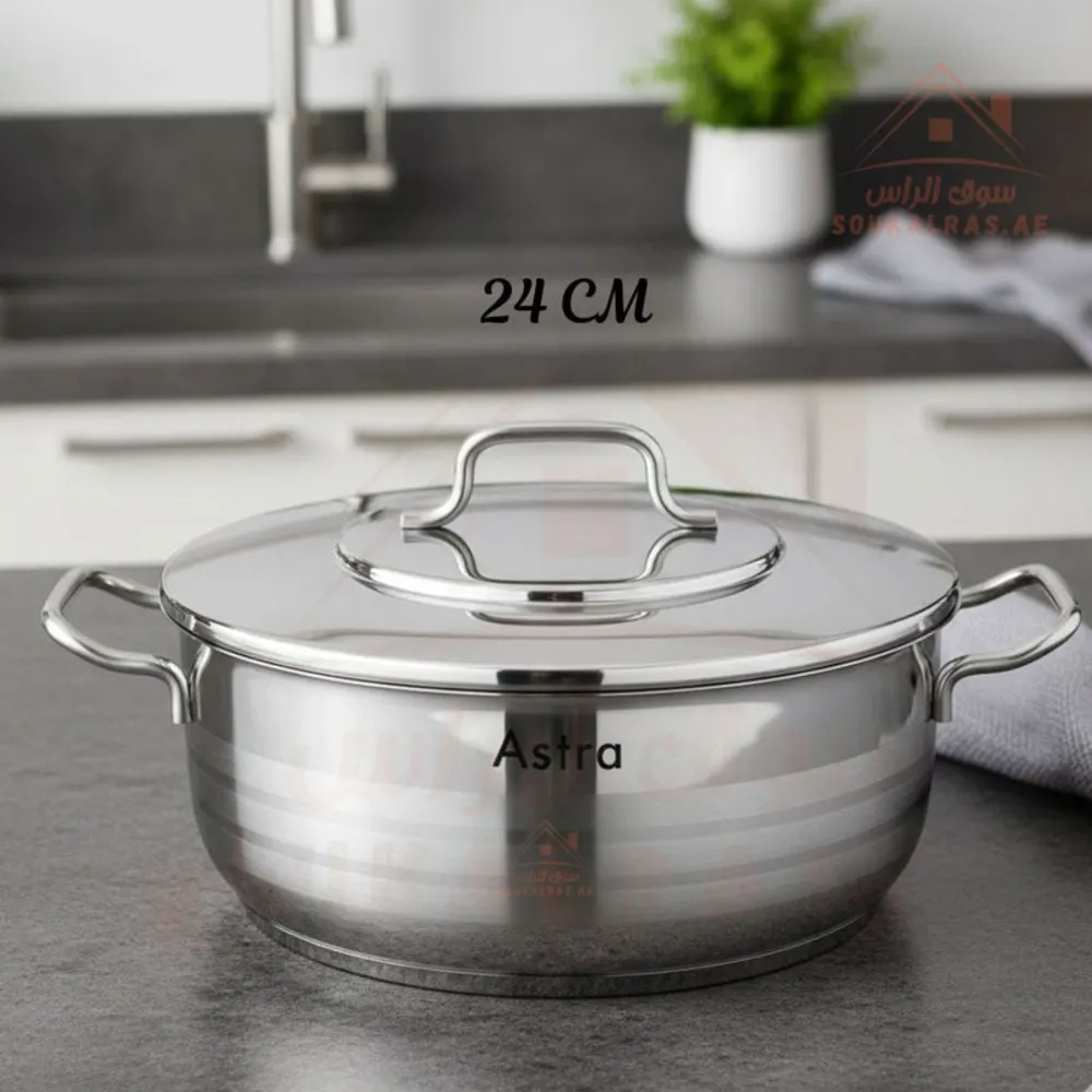 Astra Premium Low Casserole 24 x 8 cm 3.6L, 18-10 Cr-Ni Stainless Steel, Triplex Heavy Bounded Capsule Bottom, Induction Base, Dishwasher Safe, With Lid, Silver - C-AS3124 - Image 3