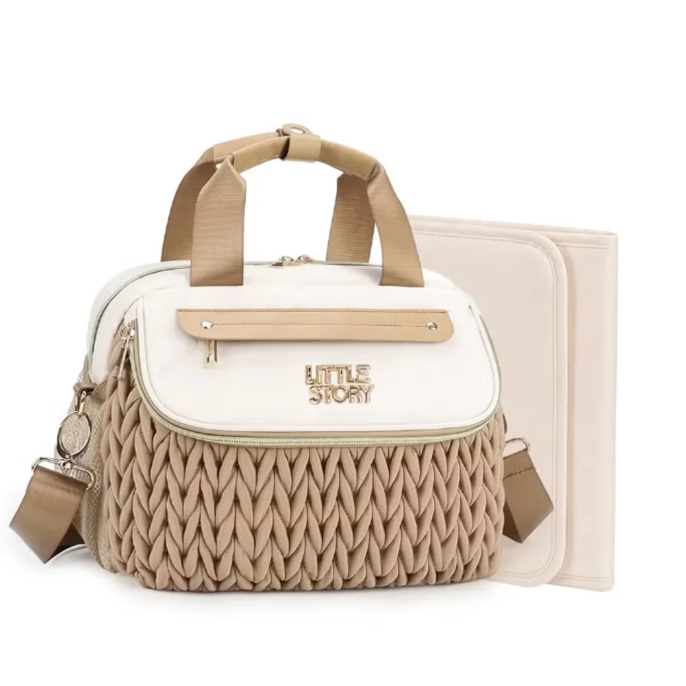 Little Story Compact Diaper Bag With Changing Pad And Shoulder Strap Khaki - LS_DB_KH