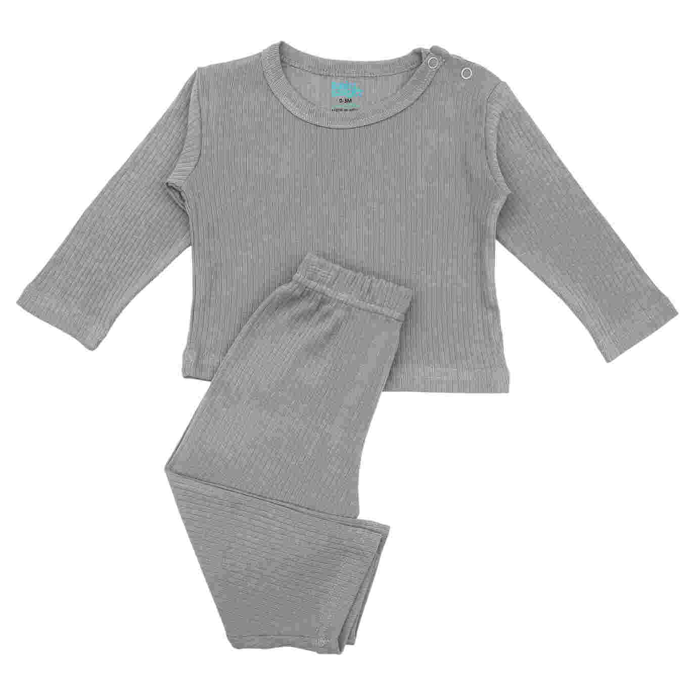 Babies Basic Ribbed Cotton Long Sleeves Top and Bottom Set 3-6 Months Gray M719-PL-GRA-3-6-2PC