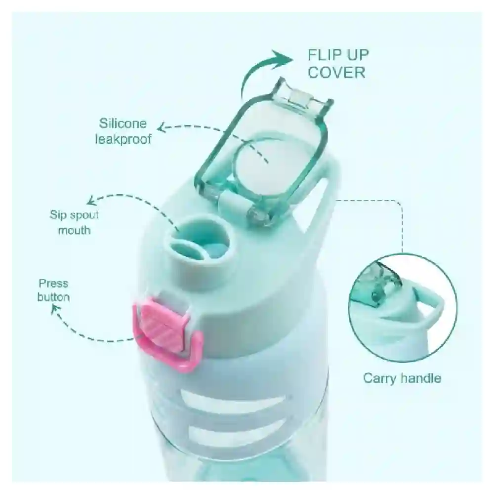 Eazy Kids Flip Top Water Bottle BPA Free Spout And Straw For Kids Flamingo 750ml - EZ_WBPP750_FLMPI - Image 3