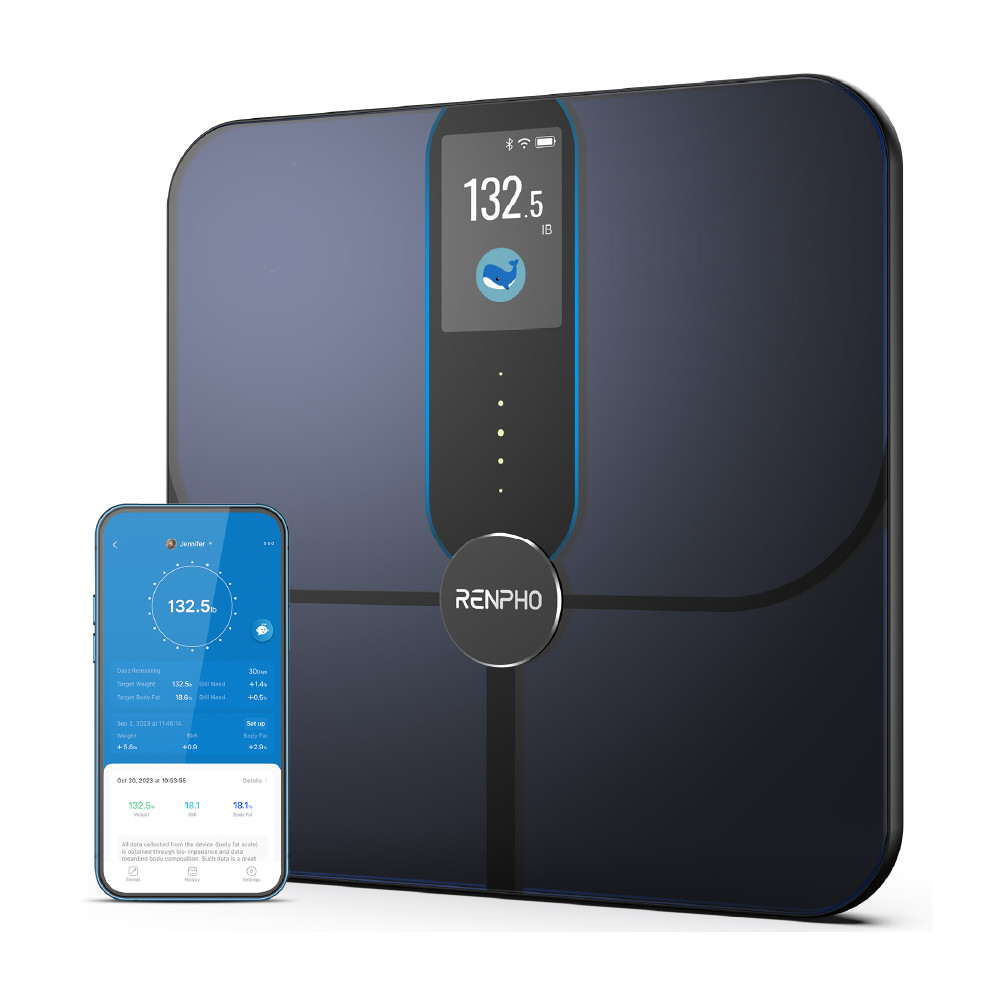 RENPHO Elis Nova Smart WiFi Scale for Body Weight, Digital Bathroom Scale with TFT LCD Display, 18 Body Composition Metrics App Sync for BMI Body Fat Muscle Mass, Rechargeable - R-A031-BK
