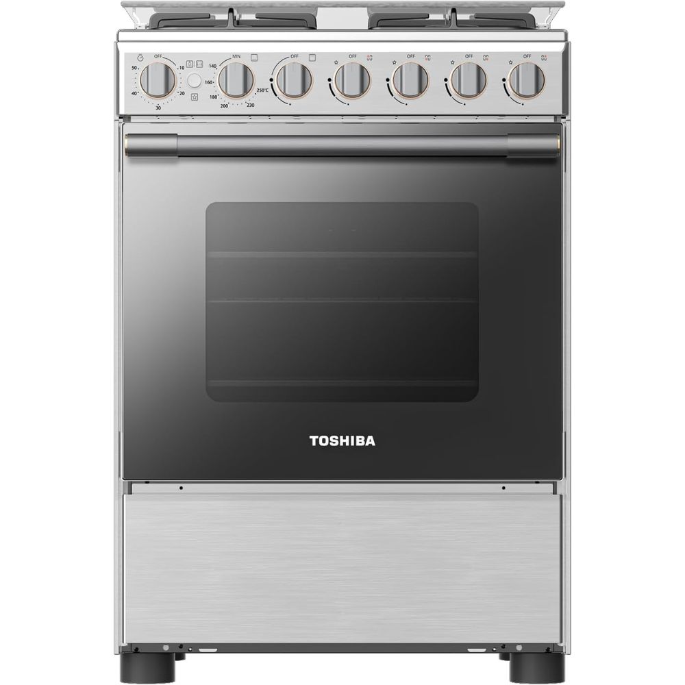 Toshiba 4-Burner Freestanding Gas Cooker 60L Oven Sealed Burners Broiler and Storage Drawer Full Mirror Glass RB2-60G4GE(MR)