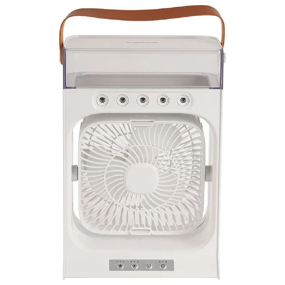 Olsenmark Portable Humidifier Air Cooler Fan - Microporous Atomization, 3 Speed & Atomization Levels, 2-4-8 Hour Timer, Colorful Nightlight, Type-C Charging, White - OMF1878