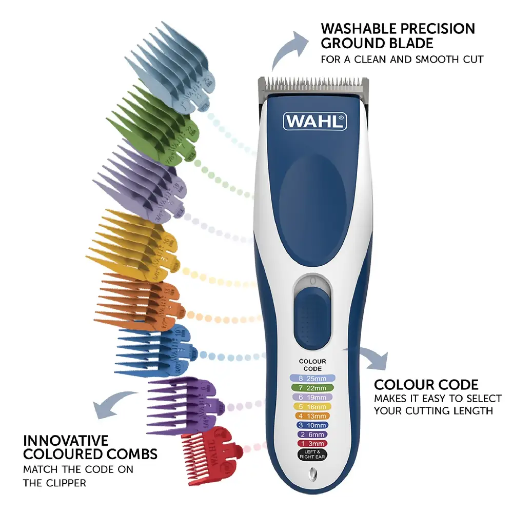 Wahl Color Pro Cordless Hair Clipper, Color-Coded Guide Combs, Wet and Dry Use, 60 Min Runtime, Corded Cordless - WA-3029380