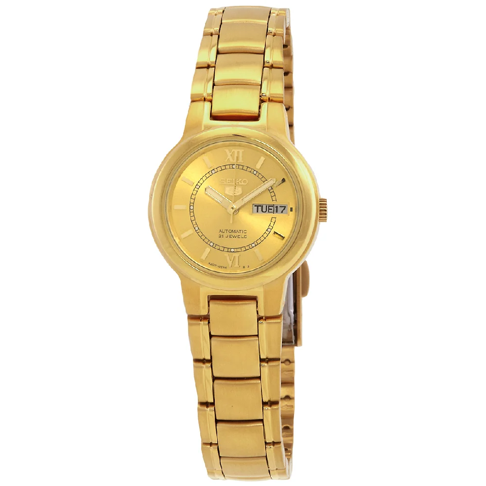 Seiko 5 Automatic Womens Watch, Gold-Tone Dial, Gold-Tone Stainless Steel Bracelet, 30M Water Resistance, 24mm - SYME58K1