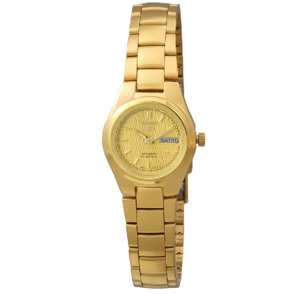 Seiko 5 Automatic Womens Watch, Gold-Tone Stainless Steel Bracelet, Day & Date Display, 30M Water Resistance, 24mm - SYMC18K1