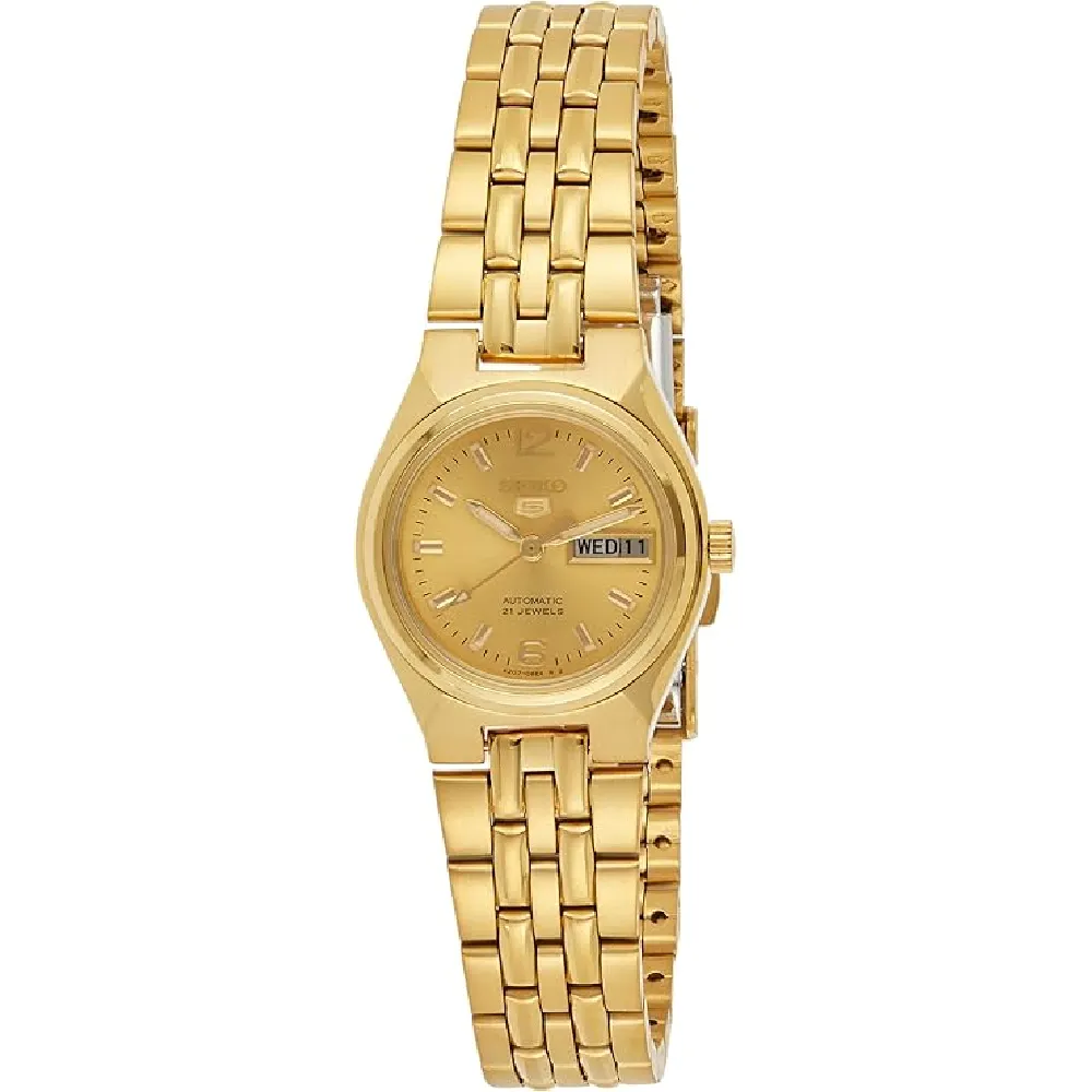 Seiko 5 Automatic Womens Watch, Gold-Tone Stainless Steel Bracelet, Day & Date Display, 30M Water Resistance, 24mm - SYMK36K1