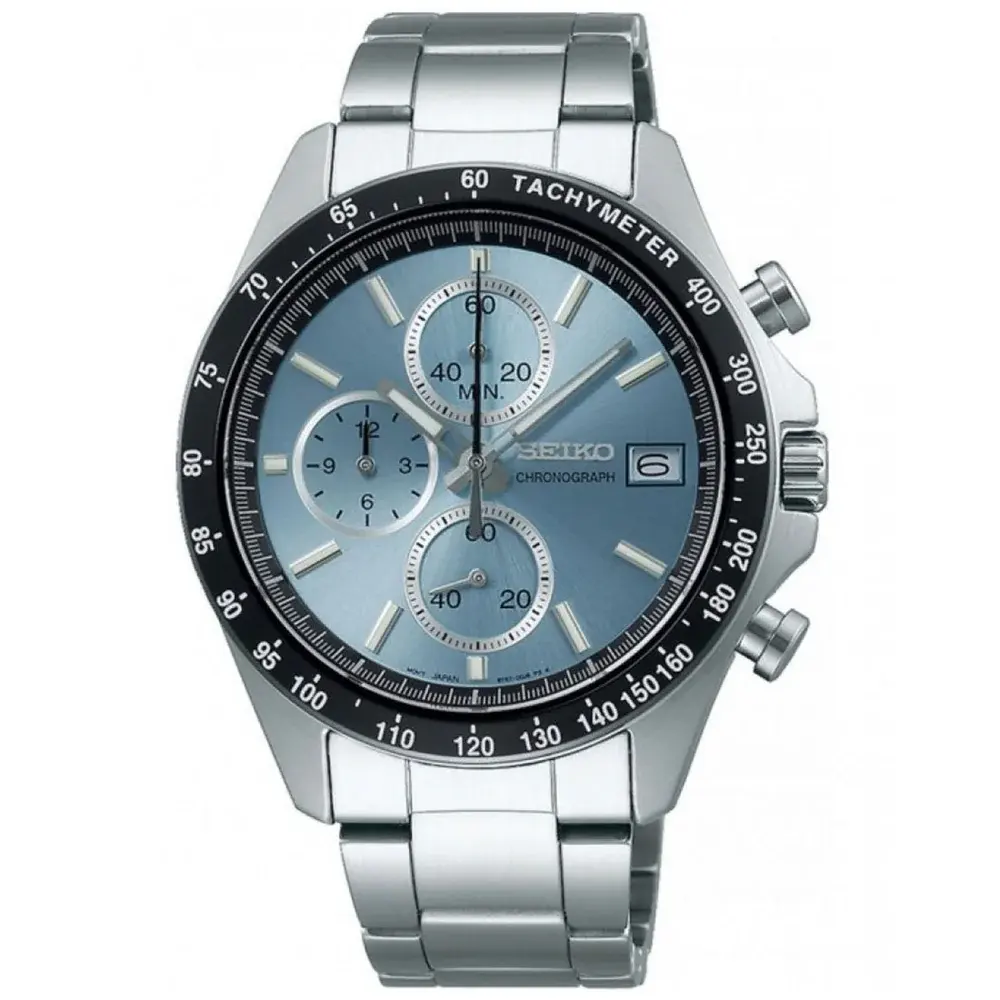 Seiko Spirit Chronograph Mens Quartz Watch, Blue Dial, Stainless Steel Strap, 100M Water Resistance, 39.8mm - SBTR029