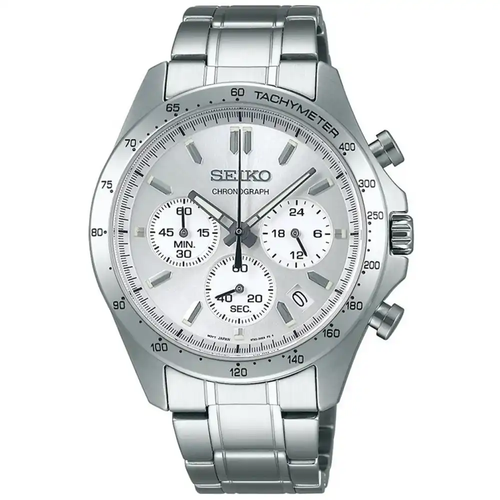 Seiko Spirit Chronograph Mens Quartz Watch, Silver Dial, Stainless Steel Strap, 100M Water Resistance, 42.2mm - SBTR009