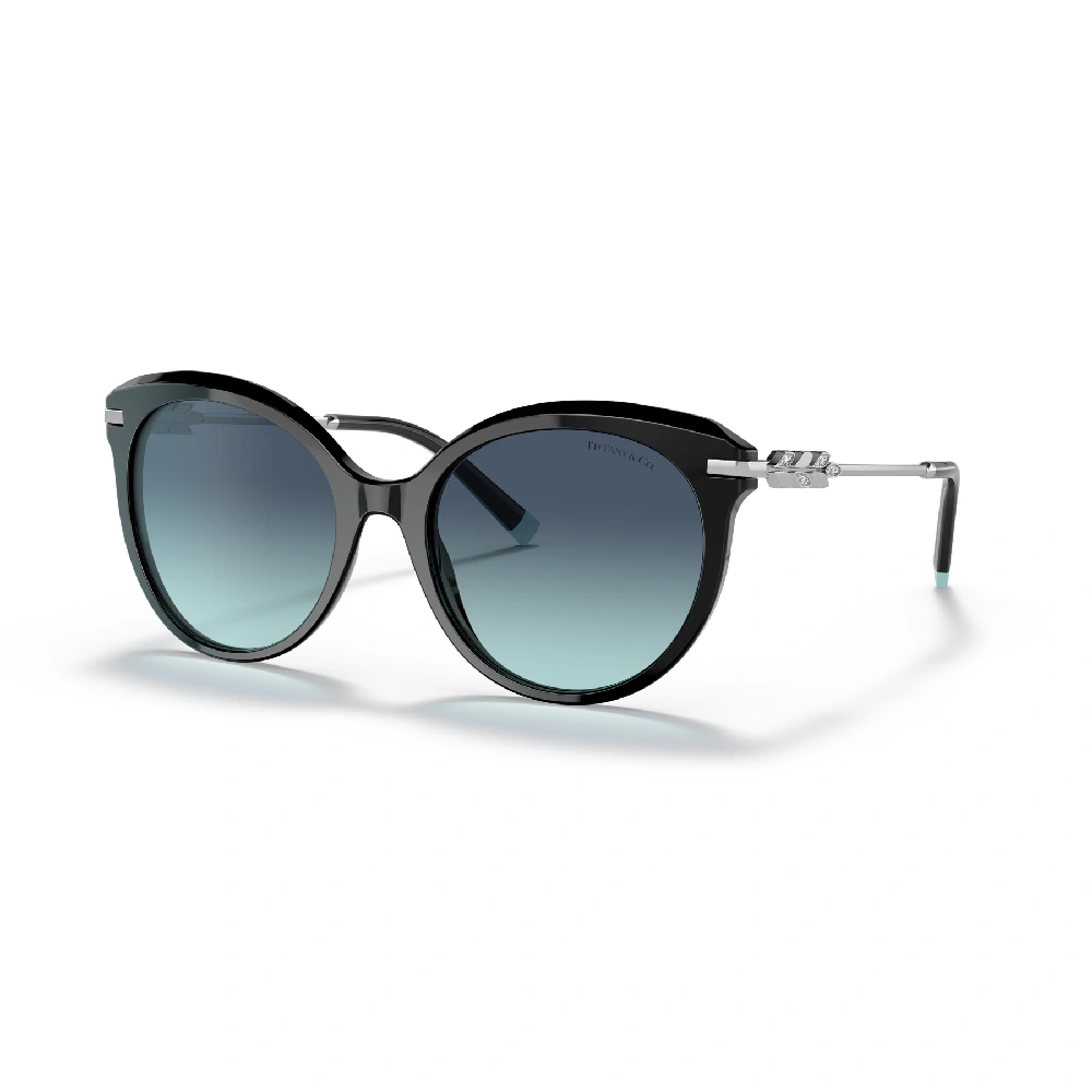 Tiffany 55mm Cat Eye Sunglasses for Women, Black Acetate Frame, Azure Gradient Blue Lenses - TF4189B