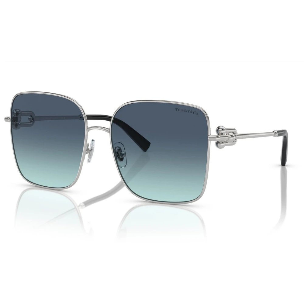 Tiffany 58mm Square Sunglasses for Women, Silver Metal Frame, Azure Gradient Blue Bio Polyamide Lenses - TF3094