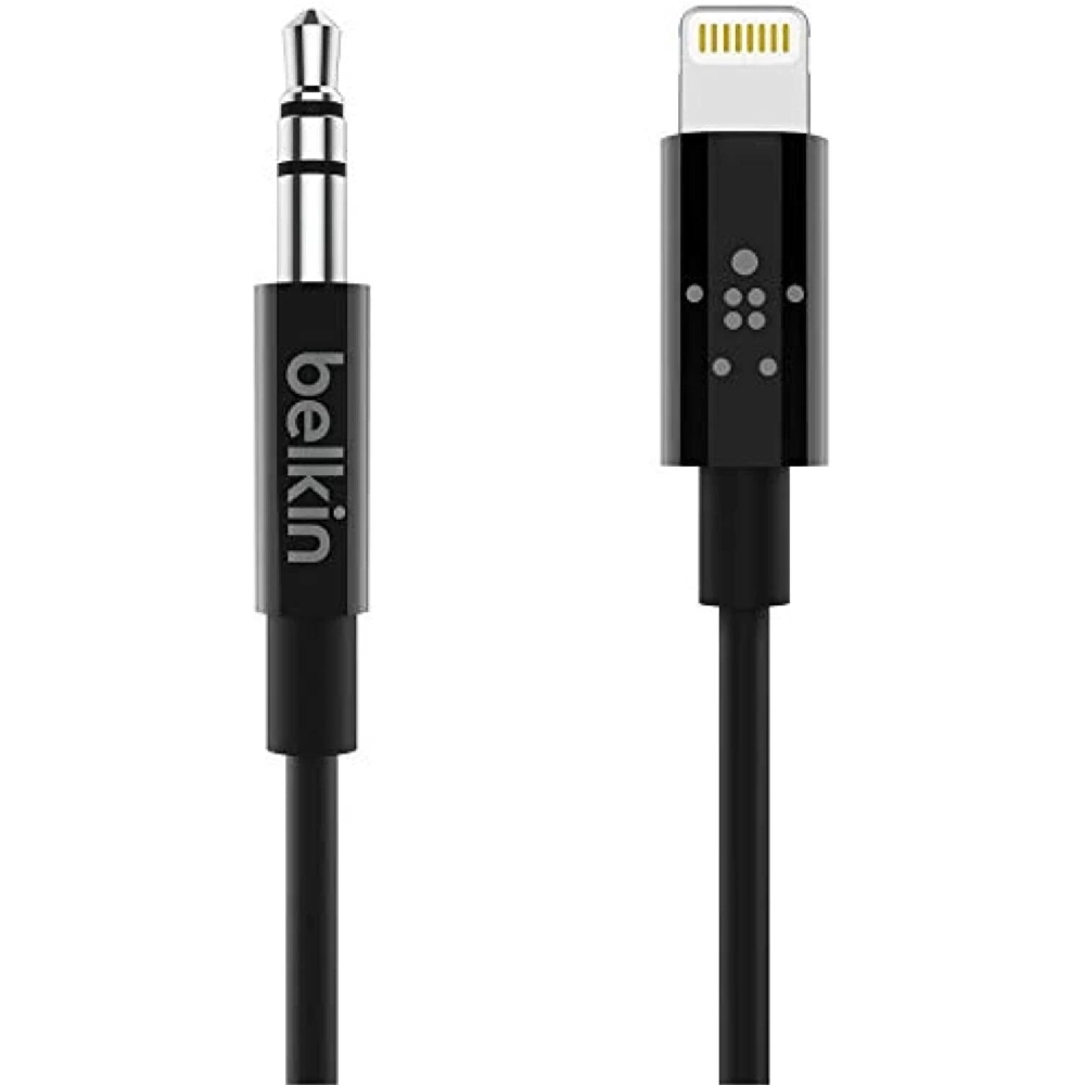 Belkin 3.5mm Audio Cable with Lightning Connector - MFI Certified, 0.9m, Compatible with iPhone, Car Stereos & Speakers, Black - AV10172bt03-BLK