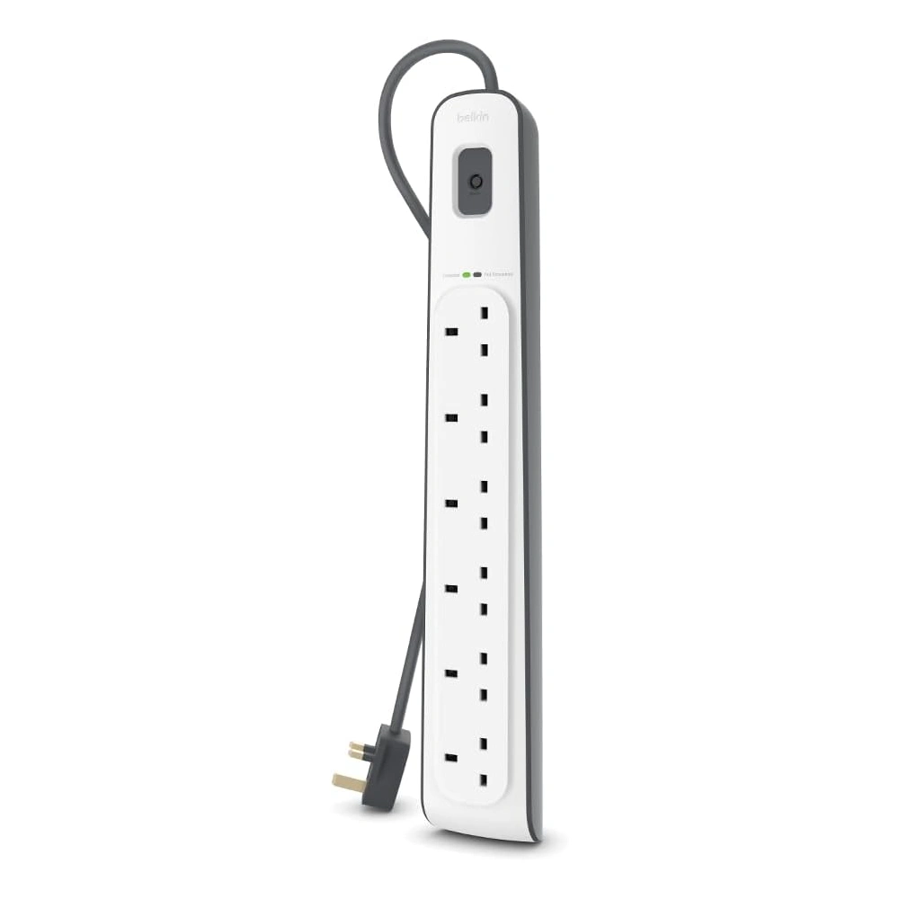 Belkin 6-Outlet Surge Protection Power Strip, 650 Joules, 2M Heavy-Duty Cord, Type G Plug - BSV603ar2M