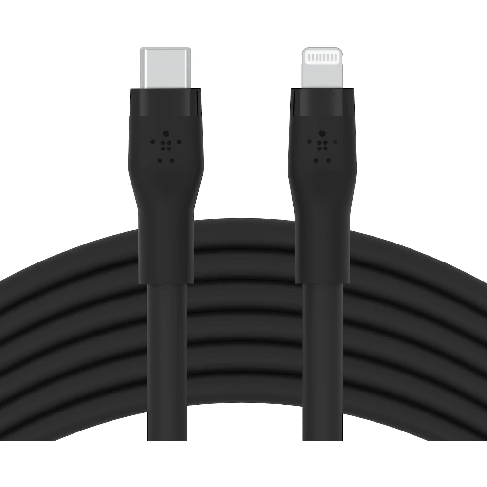 Belkin BoostCharge Flex USB-C to Lightning Cable, 3M Length, MFi Certified, 20W Fast Charging, Silicone Tangle-Free Design, Durable Construction, Black - CAA009bt3MBK