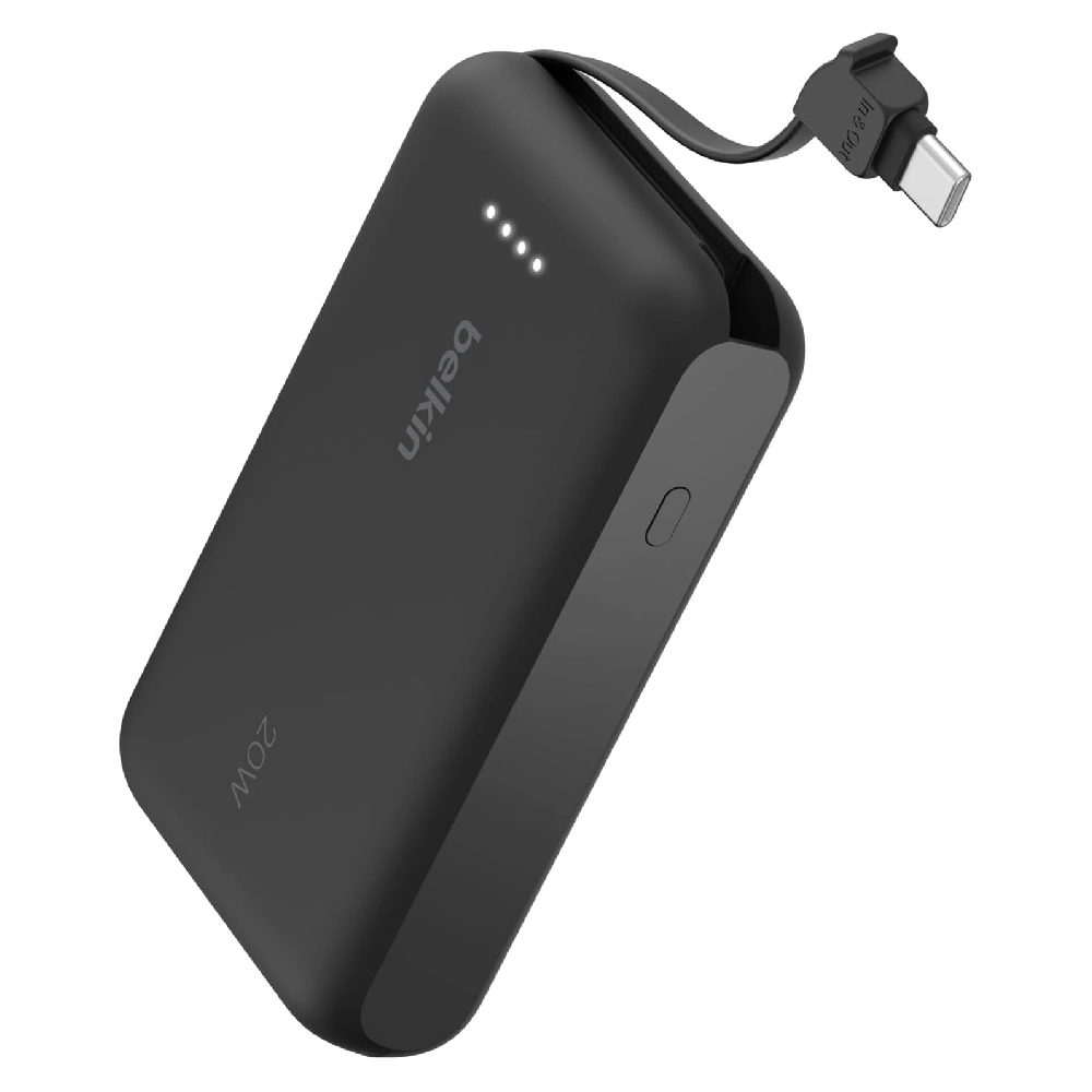 Belkin BoostCharge Power Bank, 10000mAh Capacity, 20W USB-C PD Fast Charging, Integrated USB-C Cable, Dual Device Charging, LED Indicator, Black - BPB021hqBK
