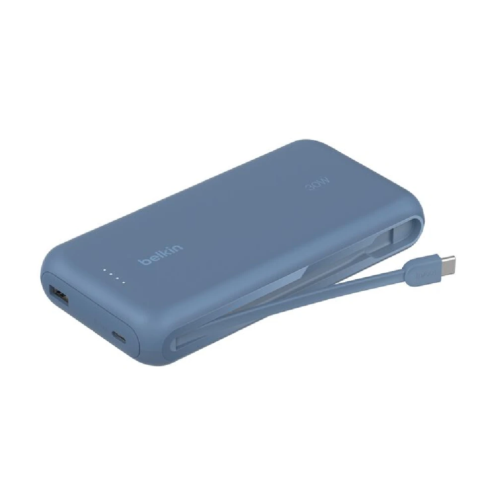 Belkin BOOSTCHARGE Power Bank 20000mAh with Integrated USB-C Cable 30W, Fast Charging Portable Charger, Blue- BPB024hqBL