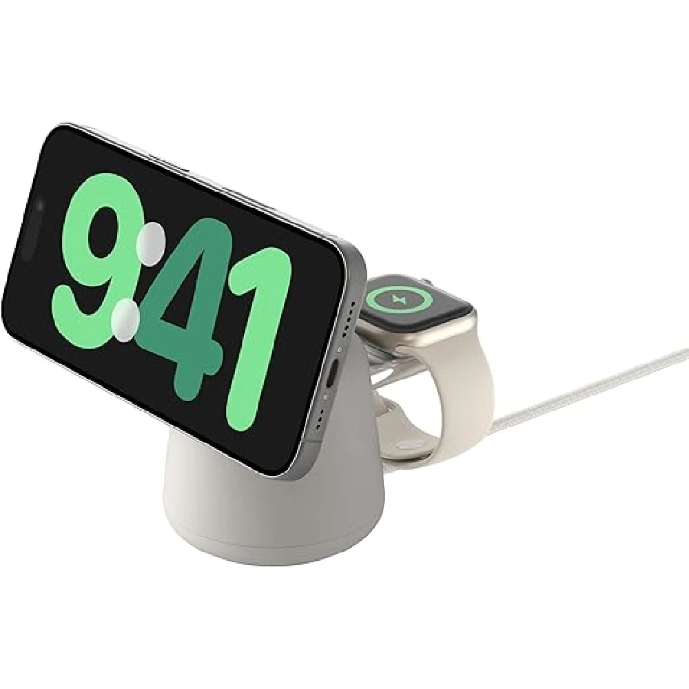 Belkin BoostCharge Pro 2-in-1 Wireless Charging Dock with MagSafe 15W, Adjustable Stand, Sand - WIZ020myH37