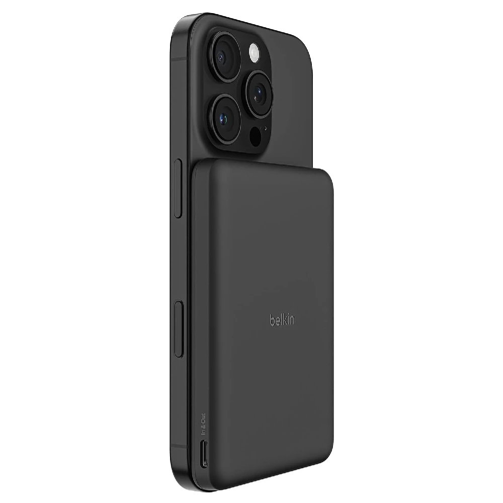 Belkin BOOSTCHARGE Slim Magnetic Wireless Power Bank 5000mAh, 7.5W Qi Charging, 15W USB-C Portable Fast Charger for iPhone, Samsung & Qi Devices, Black - BPD010hqBK
