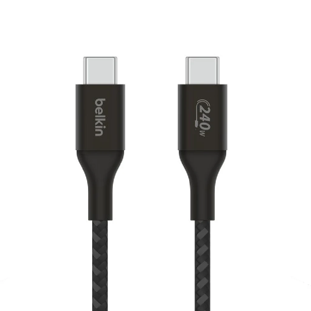 Belkin BoostCharge USB-C to USB-C Cable, 240W Fast Charging, USB-IF Certified, Double-Braided Nylon, 2M, Black - CAB015bt2MBK