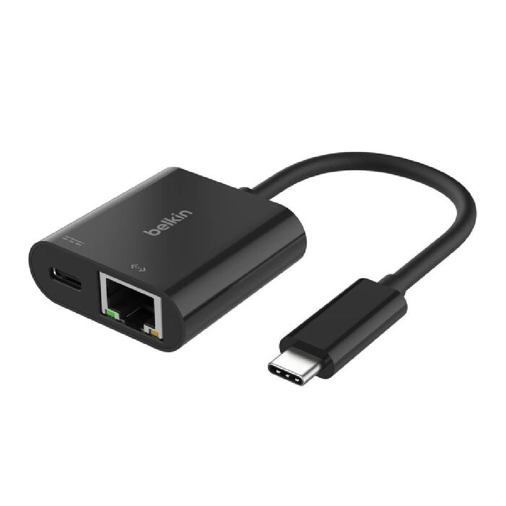 Belkin CONNECT USB-C to Ethernet + Charge Adapter, 100W Power Delivery, USB-C Pass-Through Charging - INC019btBK