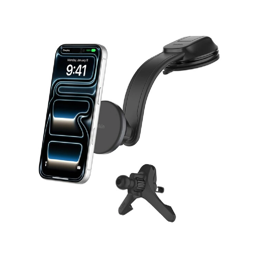 Belkin Magnetic Wireless Charging Car Vent & Dash Mount Black, Qi2 15W Fast Charging, USB-C Cable Included- WIC012hqBK