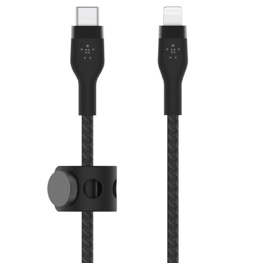 Belkin Pro Flex USB-C to Lightning Cable - 1 Meter, Braided Silicone, 30X More Durable, Fast Charging 15W, Magnetic Cable Management, Black - CAA011BT1MBK