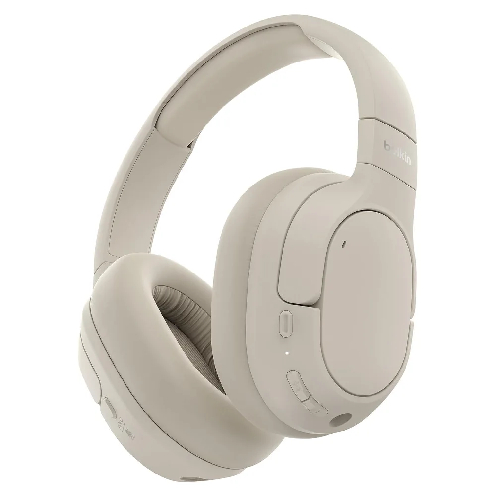Belkin SoundForm Isolate Wireless Over-Ear Headphones, Hybrid ANC, Bluetooth 5.4, 60 Hours Battery Life, Multipoint Connectivity, 40mm Drivers, Sand - AUD008hqSA