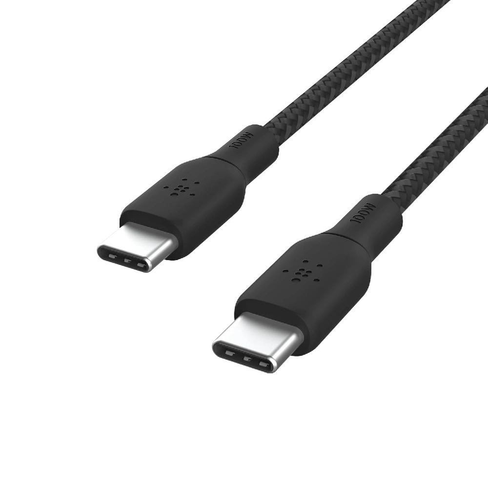Belkin USB-C to USB-C Braided Cable, 100W Power Delivery, USB-IF Certified, USB 2.0 Data Transfer, Double Braided Nylon, 2M Length, Black - CAB014bt2MBK