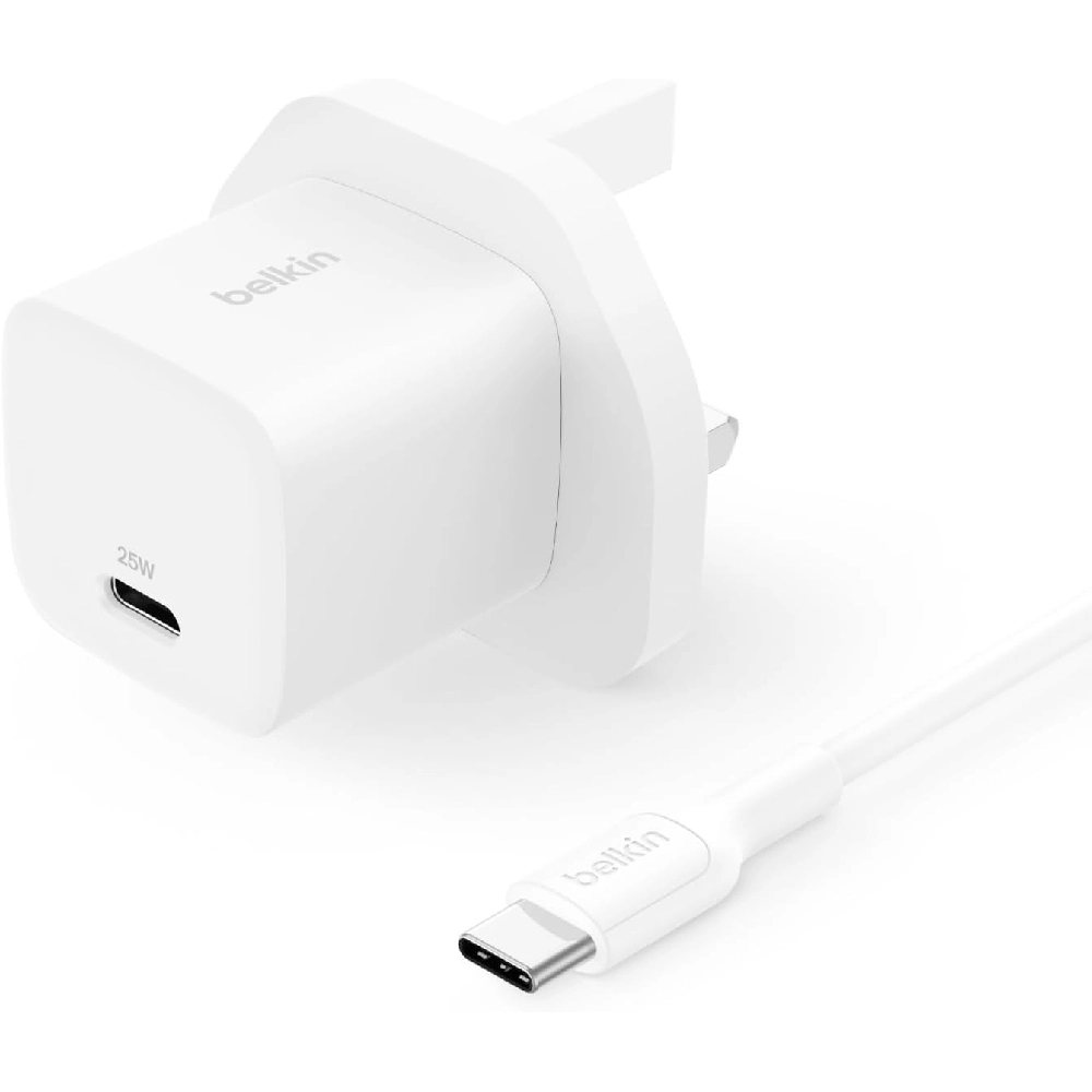 Belkin USB-C Wall Charger 25W with USB-C to USB-C Cable 1M White, PD 3.1 Fast Charging, PPS Support- WCA012my1MWH-B6