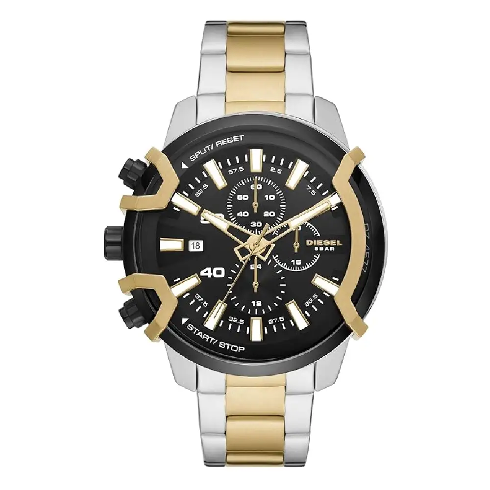 Diesel Griffed Mens Chronograph Watch, Black Dial, Two-Tone Stainless Steel Bracelet, 48mm Case, Quartz Movement, 50M Water Resistance - DZ4577