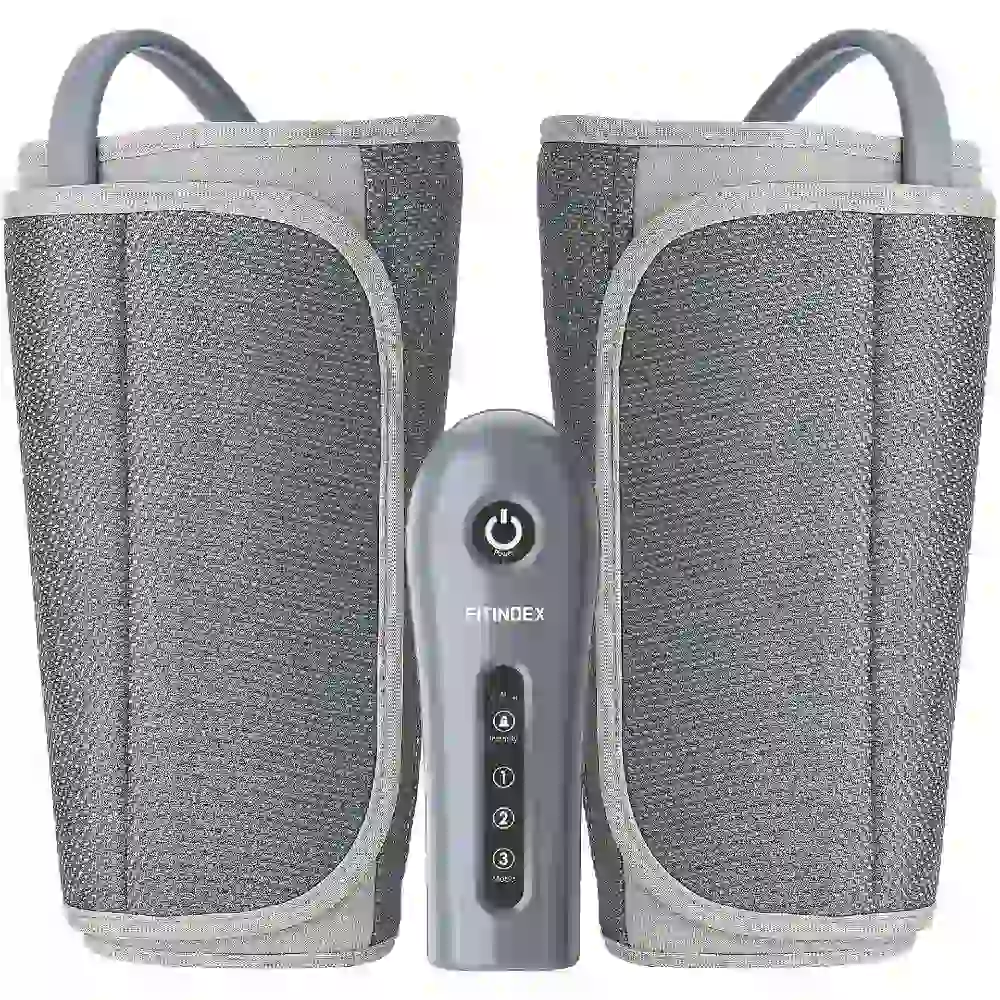 FITINDEX Leg Compression Massager for Circulation and Pain Relief, Foot Calf & Thigh Massage Machine with 3 Modes, 3 Intensity Levels, Adjustable Wraps, RLS & Swelling Relief