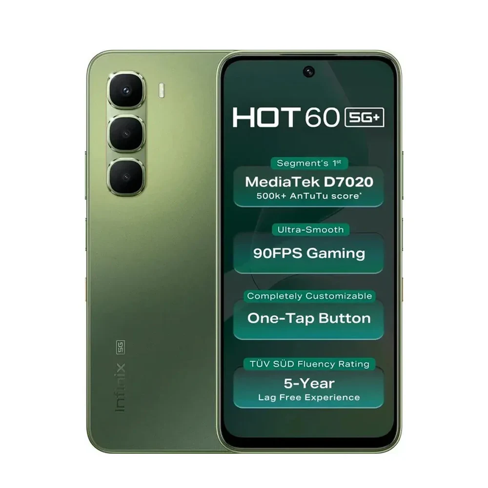 Infinix Hot 60 5G Smartphone, 128GB Storage, 6GB+6GB RAM, 6.7-Inch HD+ Display, 50MP Camera, 5200mAh Battery, Dual SIM- Tundra Green