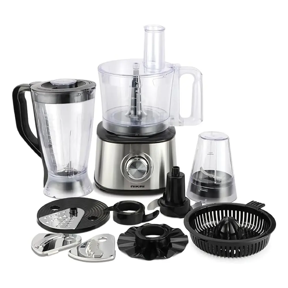 Nikai 10-in-1 Food Processor, 1000W Motor, 2 Speed Settings with Pulse Function, Blender, Chopper, Juicer, Grinder, Mixer & More, Silver - NFP3100A