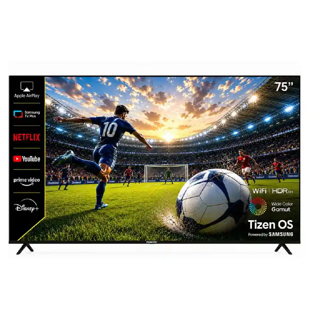 Nikai 75 Inch 4K UHD Smart LED TV, Samsung Tizen OS, HDR10, Voice Control, WiFi, Bluetooth 2.1 + EDR, 3 HDMI, 2 USB, Black - 75QTZN4KSLED