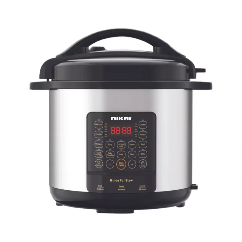 Nikai Digital Electric Pressure Cooker, 8L Capacity, 1300W Power, 17 Preset Menus, Multi-Function Cooking, Stainless Steel Lid - Silver,Black - NEP882DX