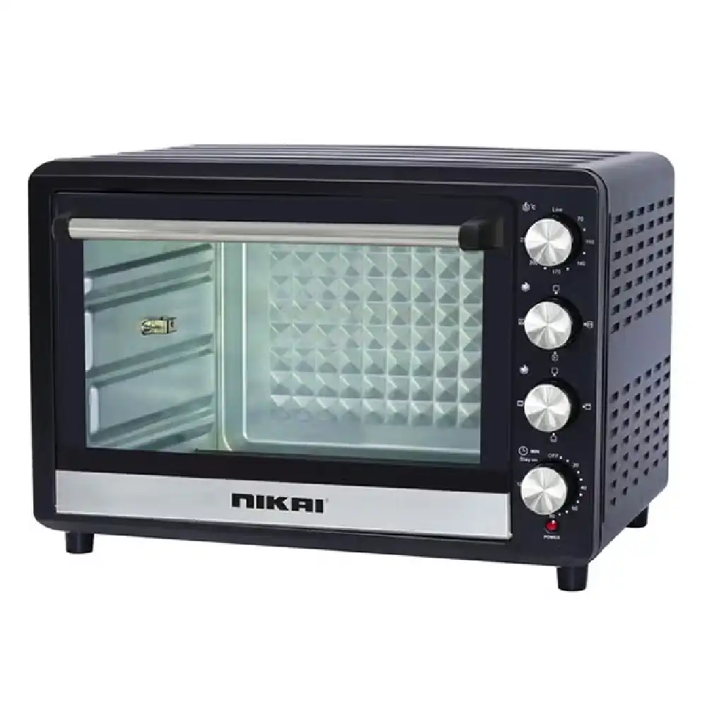 Nikai Electric Oven, 100L Capacity, 2200W Power, Convection Fan, Rotisserie Function, Double Glass Door, 90-Minute Timer, Black - NT1008RCX