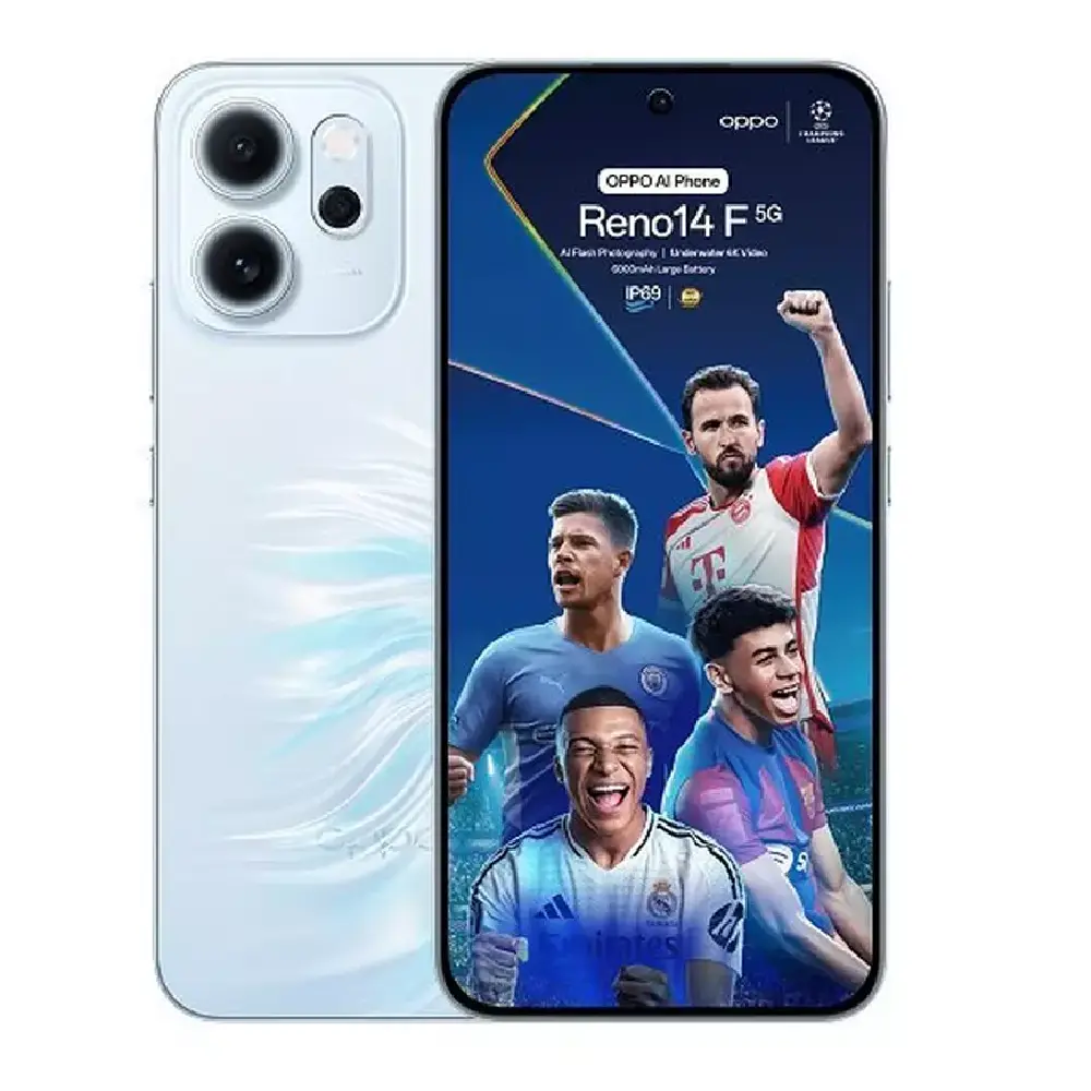 OPPO Reno14 F 5G Smartphone, 256GB Storage, 12GB RAM, 6.57-Inch FHD+ AMOLED Display, Snapdragon 6 Gen 1, 50MP OIS Triple Camera, 6000mAh Battery, Dual SIM- Opal Blue