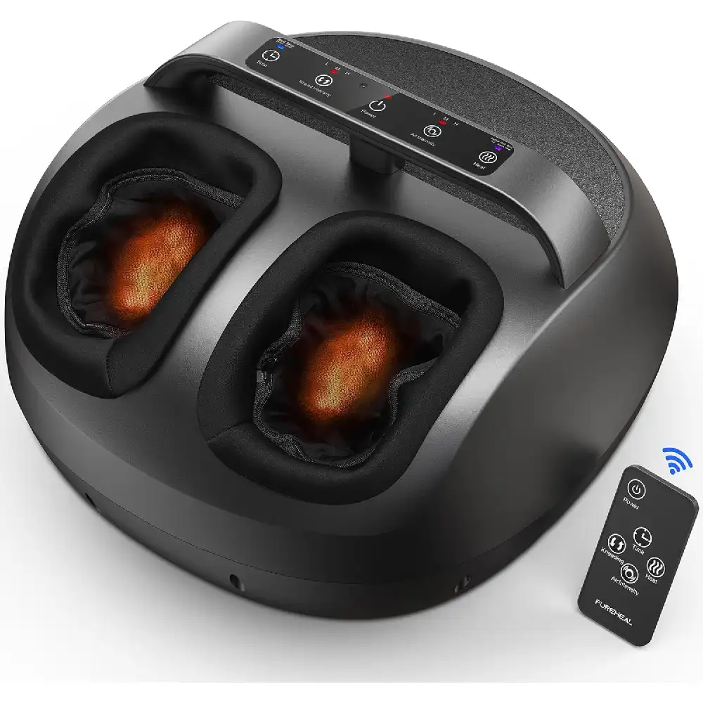 PureHeal Shiatsu Premium Foot Massager with Heat and Remote Control, Deep Kneading Massage Machine for Plantar Fasciitis Relief, Fits Up to US Size 12