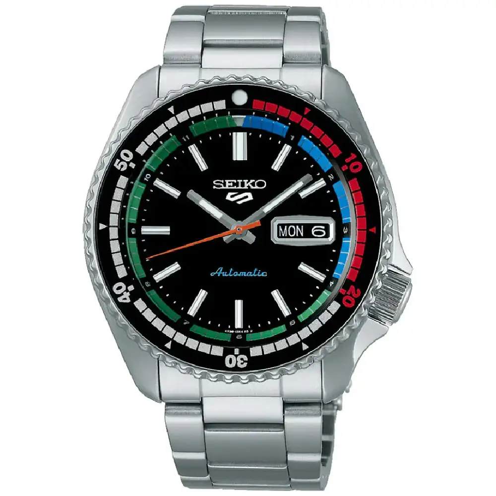 Seiko 5 Sports Automatic Watch for Men - 42.5mm Stainless Steel Case, Black Dial, Metal Bracelet, 100m Water Resistant - SRPK13K1