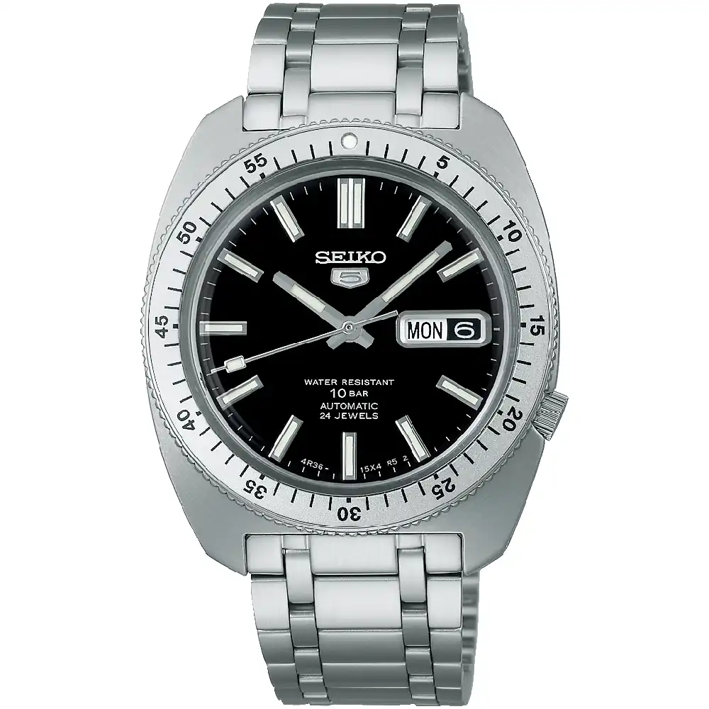 Seiko 5 Sports Heritage Design Re-creation Limited Edition Automatic Watch for Men - 38.2mm Stainless Steel Case, Green Bezel, Metal Bracelet - SRPL93K1
