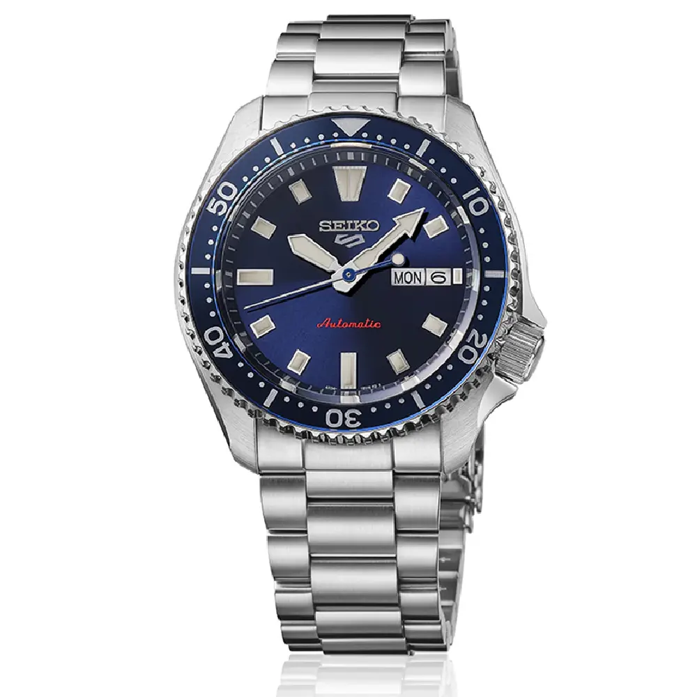 Seiko 5 Sports SKX Series Automatic Watch for Men - 42.5mm Stainless Steel Case, Blue Dial, Metal Bracelet, Day Date Display - SRPL83K1