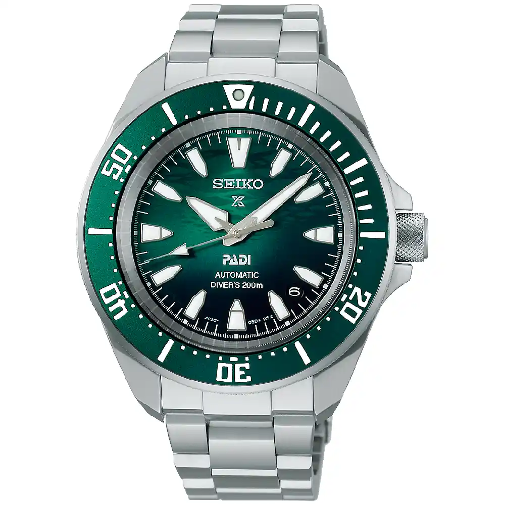 Seiko Prospex PADI Special Edition Automatic Divers Watch for Men - 41.7mm Stainless Steel Case, Emerald Green Dial, Metal Bracelet, 200m Water Resistant - SRPL53K1