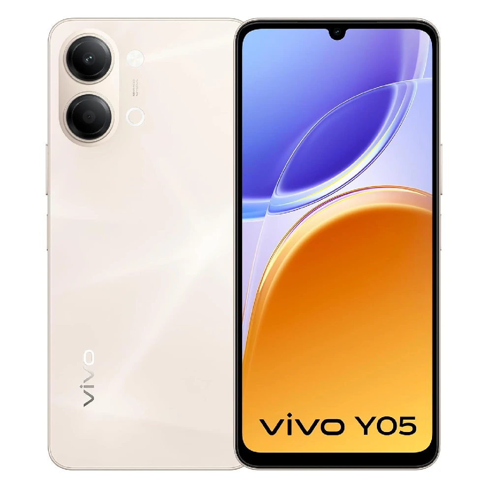 Vivo Y05 4G Smartphone, 64GB Storage, 4GB RAM, 6.74-Inch 120Hz LCD Display, Unisoc T7225 Octa-Core Processor, 6500mAh Battery, Dual SIM, Gold